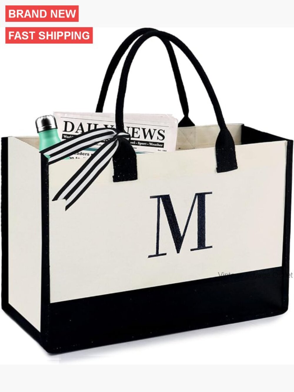 Large Canvas Tote Bag with Embroidery Monogram Zipper Pockets Adjustable Straps